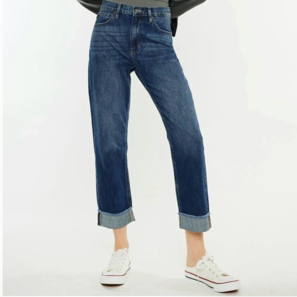 New $60 KanCan Finley Essentials High Rise Straight Leg Cuffed Jeans 13/30 NWOT
